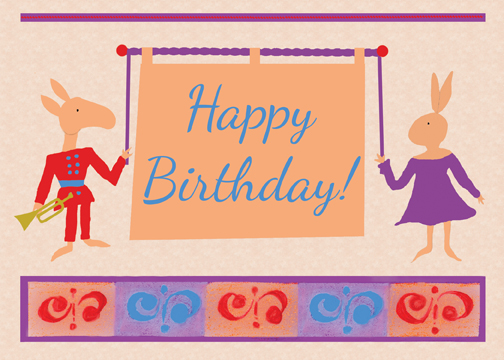 birthday card - rabbit, donkey